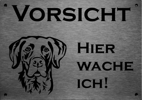 Edelstahl Warnschild Deutsch Kurzhaar VORSICHT Hier wache ich!